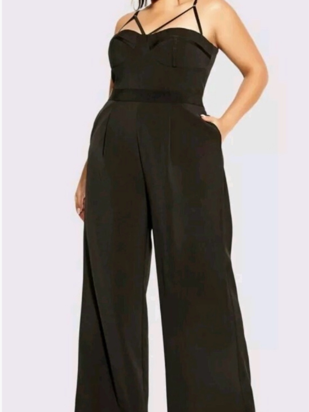 City Chic Black Strappy Wide-Leg Jumpsuit
